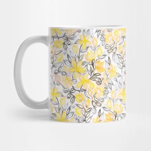 Sunny Yellow Crayon Striped Summer Floral Mug